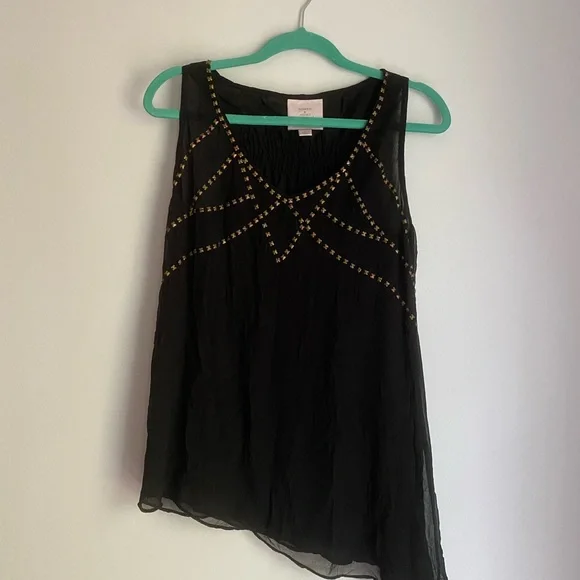 Romeo & Juliet Couture Womens size L black sheer studded a symmetrical tank top - Picture 2 of 6